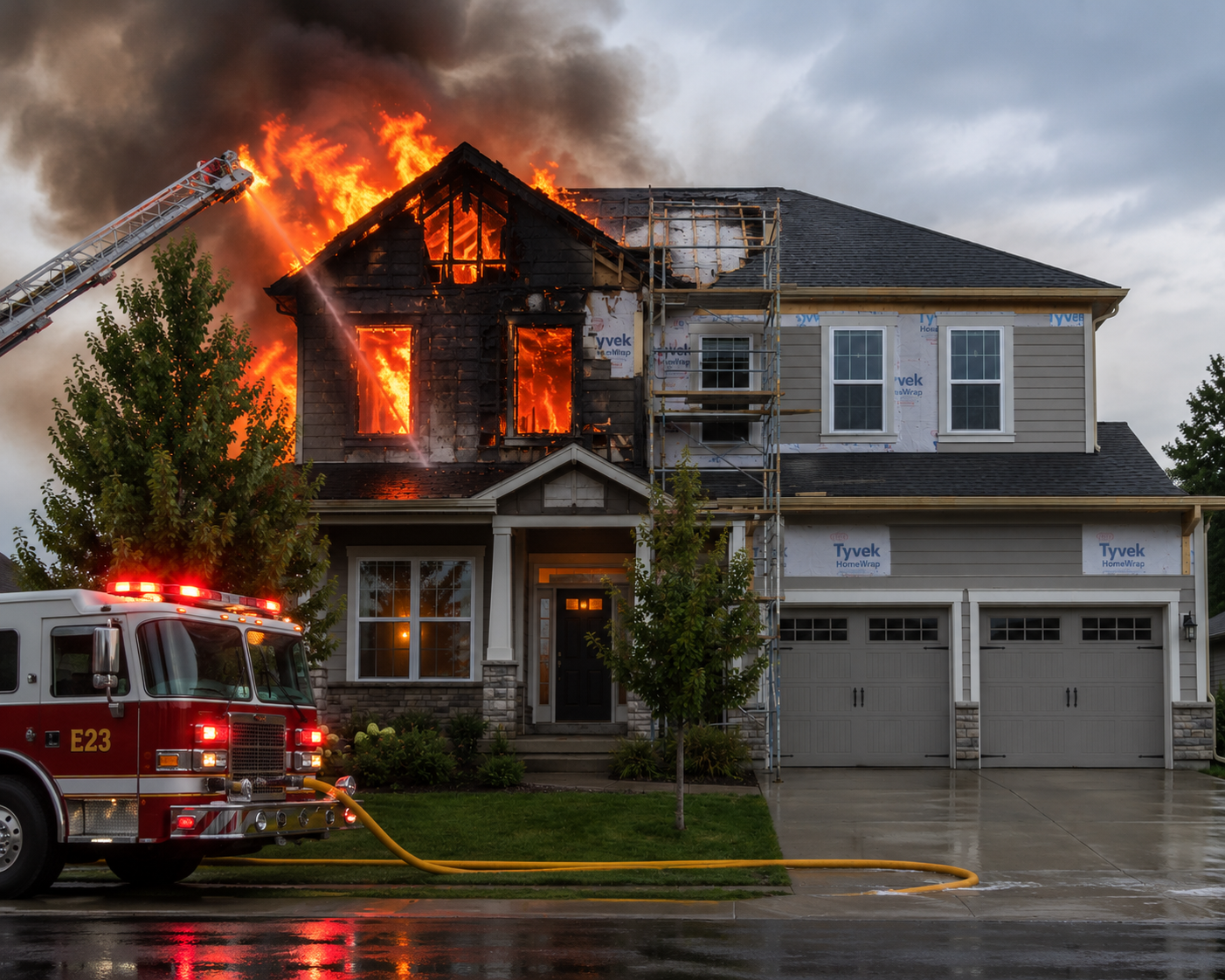 fire damaged house